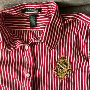 Ralph Lauren Women's Striped Crown Crested Button-Up Long Sleeve Shirt